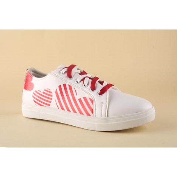 White Sneaker With Printed Red Hearts