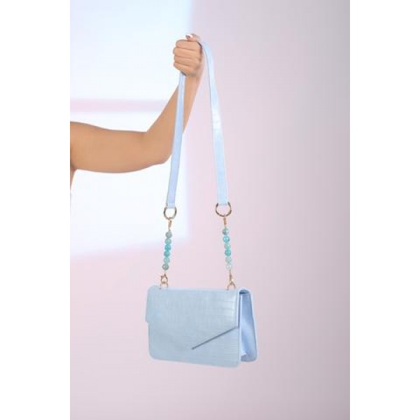 Rectangle Baby Blue Bag With Agate Stone