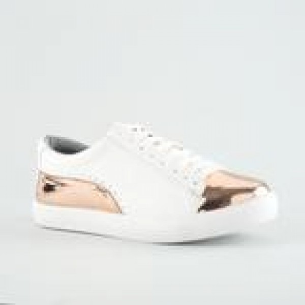White Sneaker With Rose Gold Front