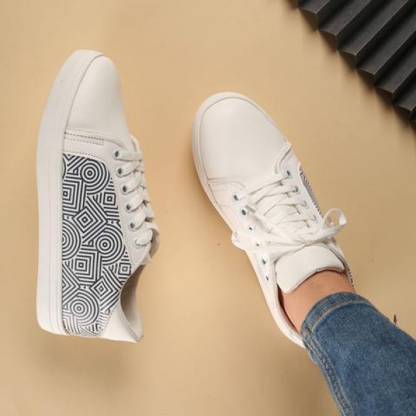 White Sneaker With Printed Circles