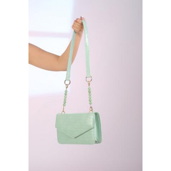Rectangle Mint Green Bag With Agate Stone